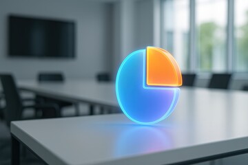 Neon pie chart representing financial insight, business performance and strategic analysis on...