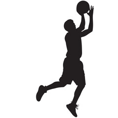Basketball Player Silhouette, Vector Illustration, Sport Action, Black and White