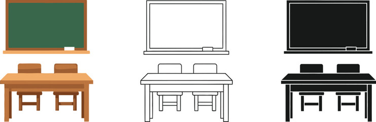 Classroom illustration school desk and blackboard vector graphic design element