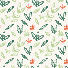 Hand-drawn Seamless Leaf Pattern in Monochrome Style