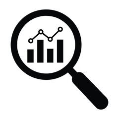 Analytics and Data Analysis Icon – Black Vector Magnifying Glass with Bar and Line Graph