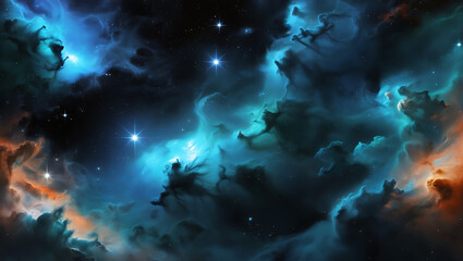 Fototapeta premium Majestic Nebulae: A Vivid Cosmic Dance of Color, Light, and Celestial Wonder in Deep Space 