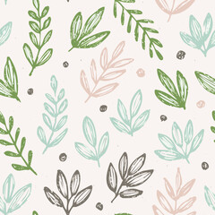 Hand-drawn Seamless Leaf Pattern in Monochrome Style