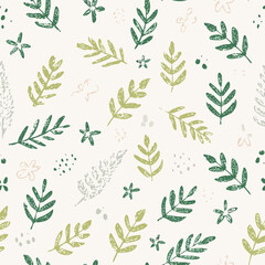 Hand-drawn Seamless Leaf Pattern in Monochrome Style