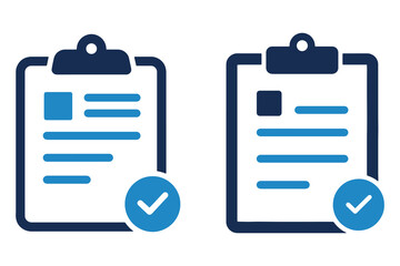Diagnostic Report and Checklist Icon – Vector Clipboard with Document and Checkmark Symbol in Blue