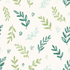 Hand-drawn Seamless Leaf Pattern in Monochrome Style