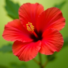 red hibiscus, hibiscus flower, close-up flower, tropical flower, green background, blooming hibiscus, vibrant flower, red petals, exotic plant, flower macro, floral close-up, hibiscus bloom, nature fl