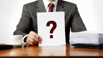 The Man Holding a Question Mark Sign in the Office Setting