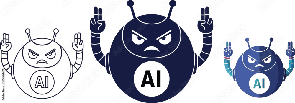 Poster angry ai robot vector illustration design for artificial intelligence technology