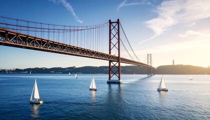 Obraz premium Bridge over water with sailboats