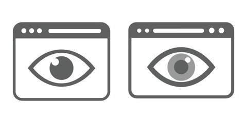Web Visibility and Privacy Mode Icons – Gray Browser Eye View Symbol for Online Monitoring and Security