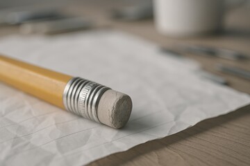 A sharpened yellow pencil with eraser on lined paper, representing writing, learning, or sketching