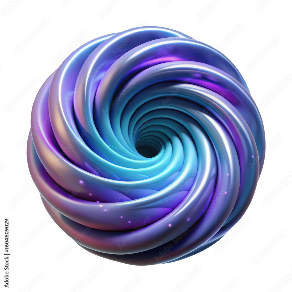 Poster 3d swirling abstract orb with iridescent colors isolated on transparent background