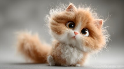 Fototapeta premium A close up portrait of a charming and adorable fluffy kitten with big eyes a soft fur coat and a sweet innocent expression