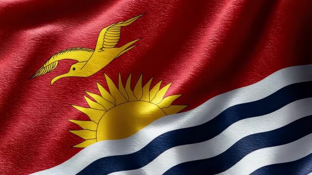The silk flag of Kiribati waves proudly, showcasing its distinct colors and symbols in celebration of independence day festivities. - Powered by Adobe
