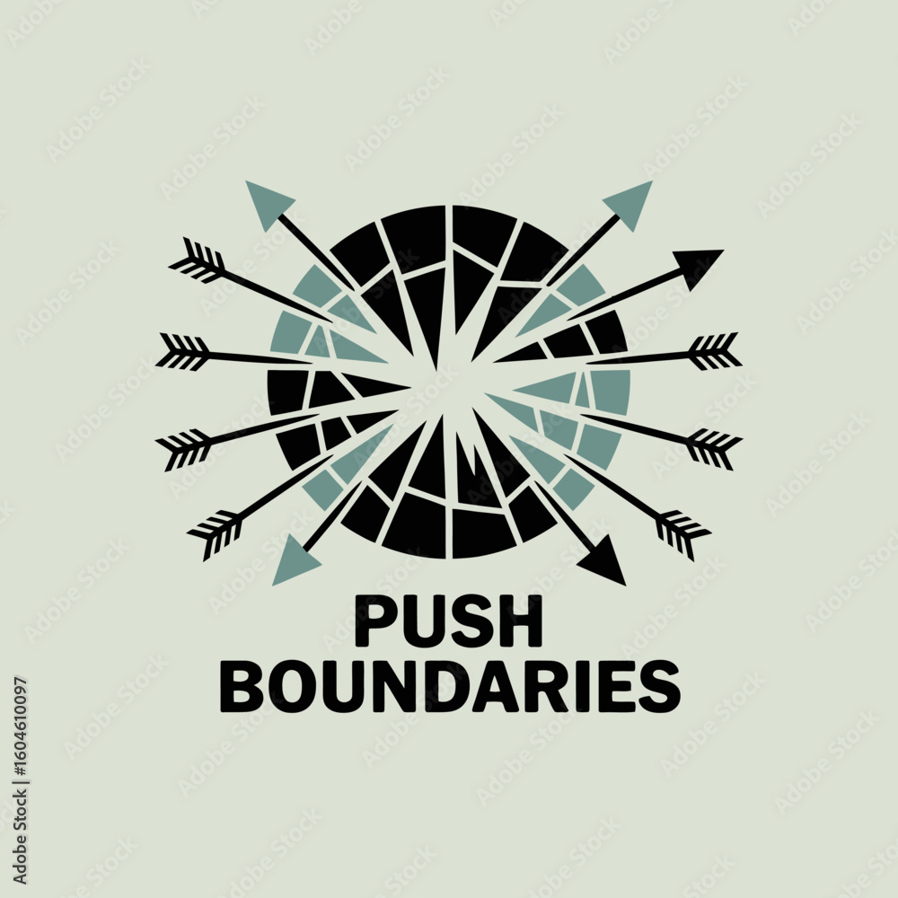 Poster pushing boundaries arrows shattering a globe symbolizing overcoming challenges and expanding horizon