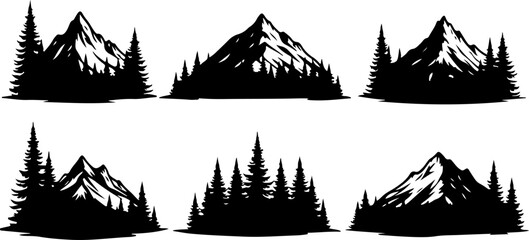 camping, mountains, tent, campfire, silhouette, forest, outdoors, vector bundle