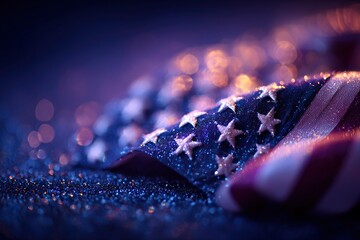 US flag detail blue field star accents red stripe hinting at lower edge set on a sparkling blue surface