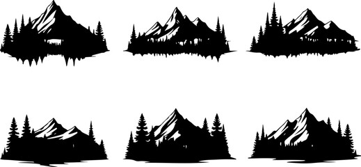 camping, mountains, tent, campfire, silhouette, forest, outdoors, vector bundle