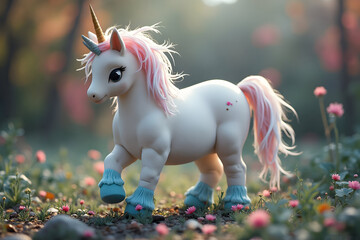 Unicorn Standing in Flower Field Fantasy Creature