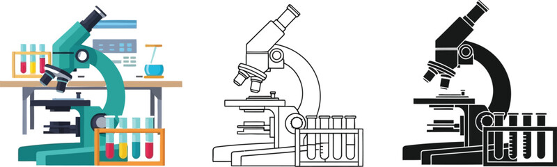 Microscope vector illustration: science research equipment for laboratory analysis