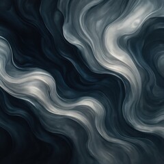 Organic abstract image of swirled white and black liquid textures, resembling oil or ink in water, suitable for dark design or mood visuals