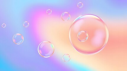 Naklejka premium Bubbles, Delicate Soap Bubbles in a Pastel Rainbow Gradient