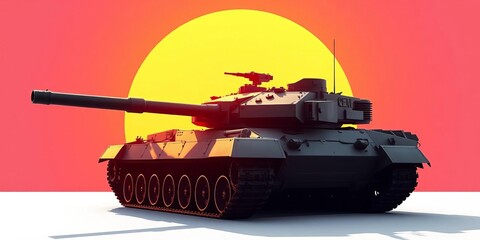 Imposing military tank, powerful silhouette on white,   technology,   superior
