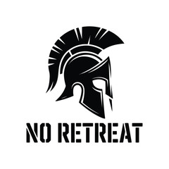Spartan Helmet with No Retreat Text Vector Illustration on White