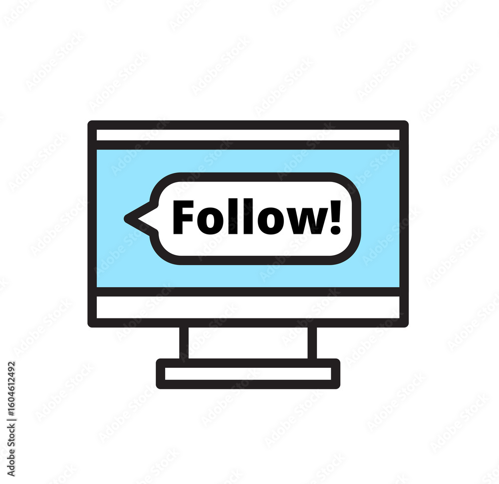Aufkleber modern computer screen displaying follow us call to action