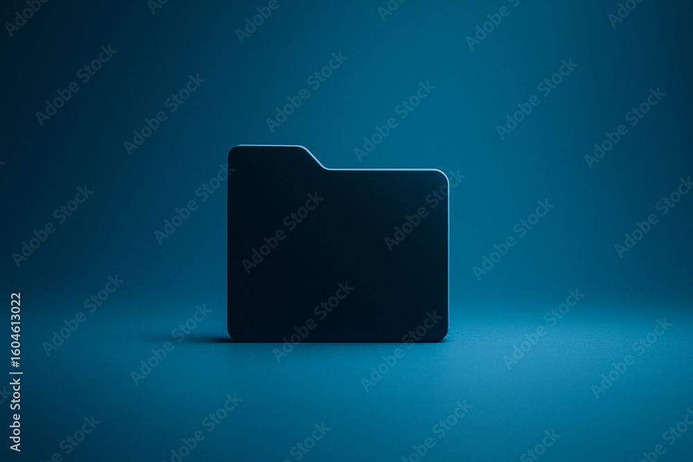 Aufkleber dark folder: minimalist rendering of a dark folder, placed centrally against a blue backdrop, symbol