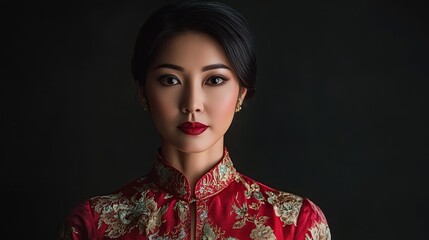 Elegant Woman in Red Chinese Dress