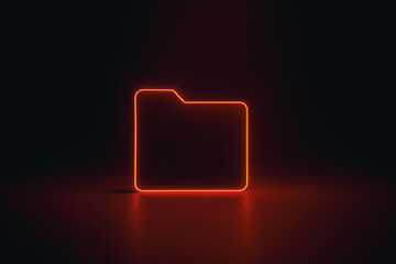 Neon Folder Icon: A minimalist, glowing orange neon folder icon illuminates a dark, reflective surface, exuding modern tech appeal.