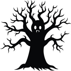 Screaming Haunted Tree Vector Silhouette