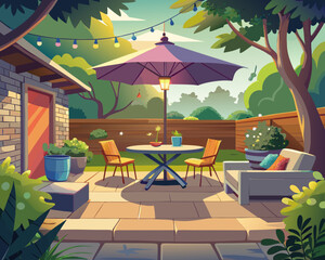 outdoor patio with umbrellas