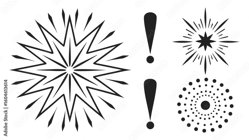 Poster starbursts explosions exclamation points and circles vector graphic design element illustration imag