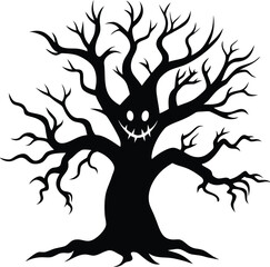 Evil Tree Character Halloween Vector Silhouette