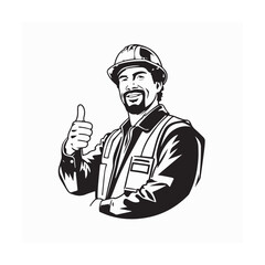 Smiling Construction Worker Wearing Helmet and Safety Vest on Site