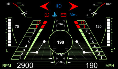 Retro Digital Dashboard Panel 80s Automotive-Inspired Clear Line Illustration for Custom Animation