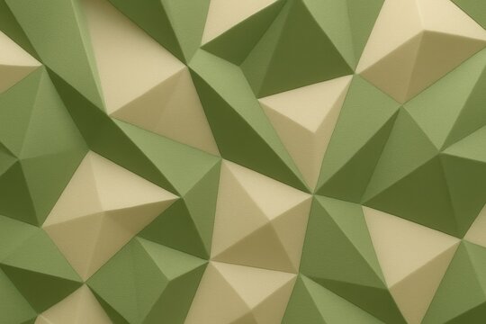 3D triangular faceted surface in green and cream colors used for visual backgrounds and abstract design themes