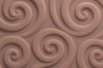 Raised swirl pattern forming abstract spiral design in a seamless brown-toned texture suitable for decorative use