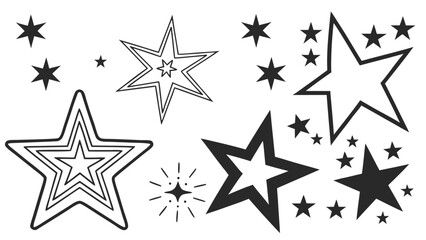 Fototapeta premium Stars outline starburst celestial twinkles night black and white space shapes design element drawing art 