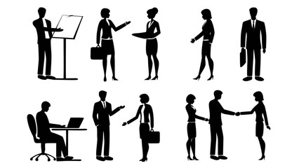 Obraz premium sillhoutte Illustration of business people silhouette meeting office worker presentation teamwork conference professional 