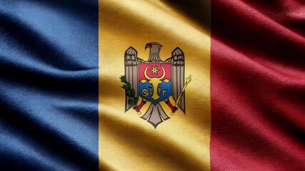 The silk flag of Moldova is gracefully displayed, showcasing its colors and emblem as part of Independence Day celebrations.