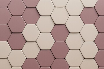 Soft hexagon pattern in beige and mauve forming a padded honeycomb surface used in abstract visual layouts