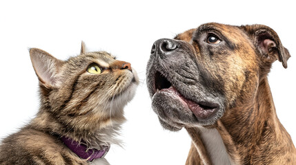 Obraz premium Portrait of a dog Russian Spaniel and cat Scottish Straight isolated on white background