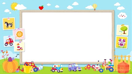 Cheerful Nursery Theme with Blank Board for Education and Childcare