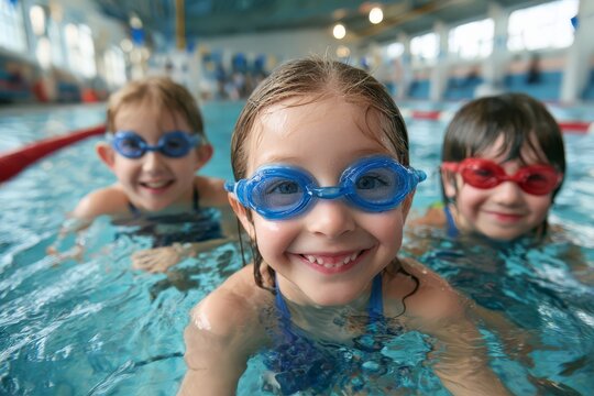 Joyful Children Swimming Together