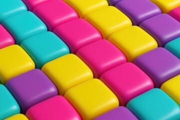 Grid of soft 3D square blocks in bright colors used in playful, tech and UI design applications
