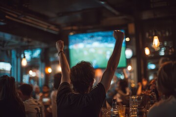 Fans cheering sports event in bar